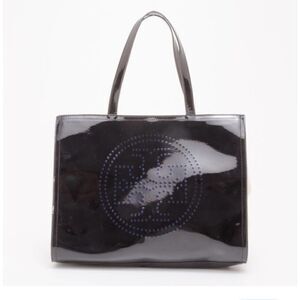 Tory burch patent leather black perforated logo tote bag/purse/pocketbook